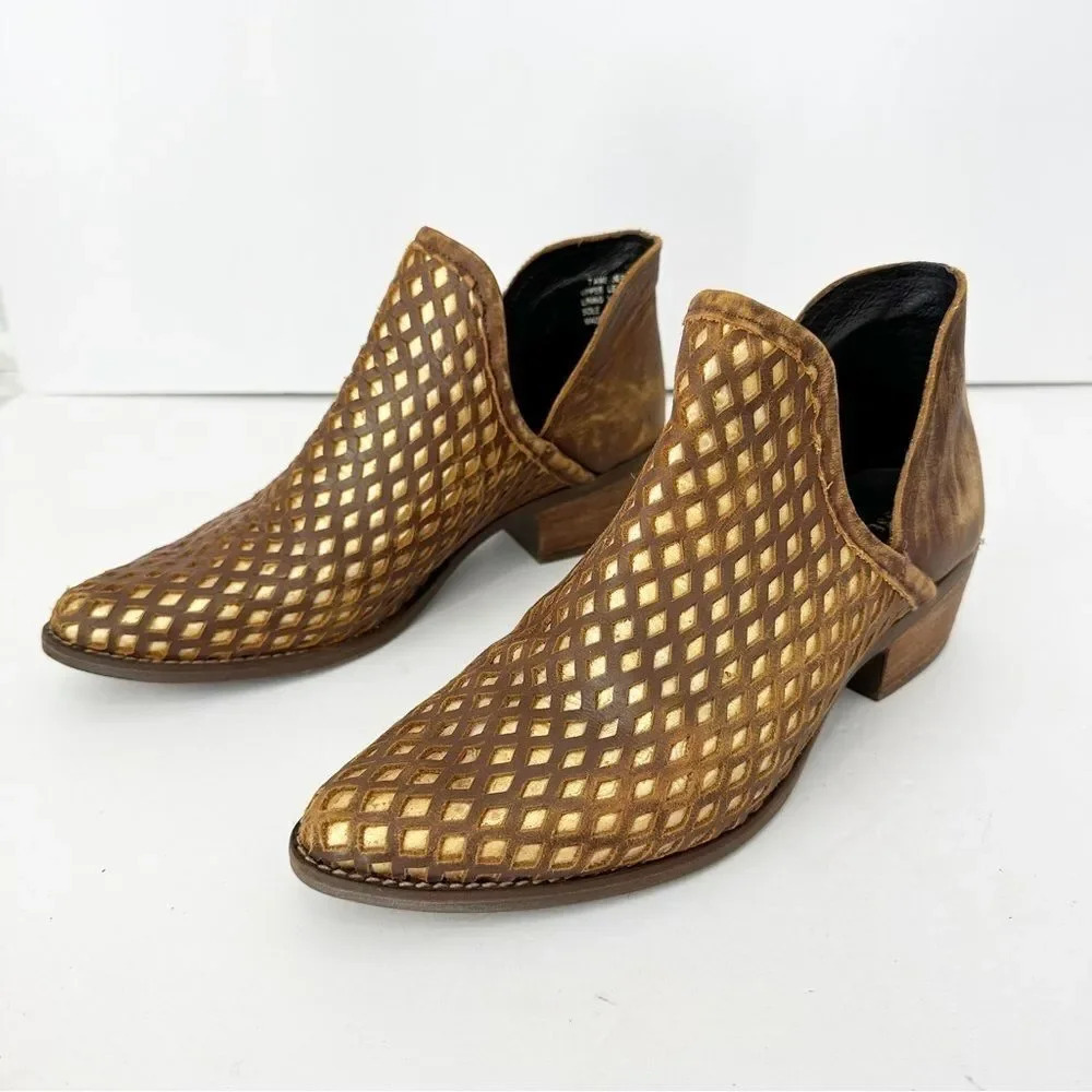 MUSSE & CLOUD Anthro Tan Perforated Leather‎ Bootie Size 7 Festival Boho